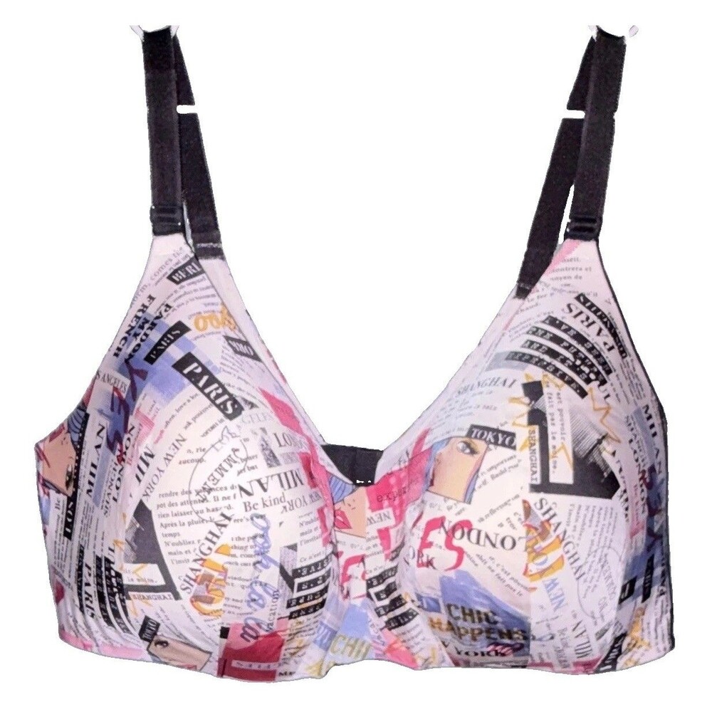 Torrid 44DDD Wire-Free Lightly Lined Smooth Bra Newspaper Graphic Print Multicol